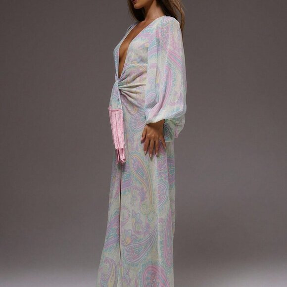 Multicolor Boho Womens Floral Paisley Print Chiffon Maxi Dress - Picture 3 of 5